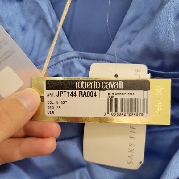 Roberto Cavalli 100% silk ruched bodycon blue dress size 38 nwt - Picture 5 of 10